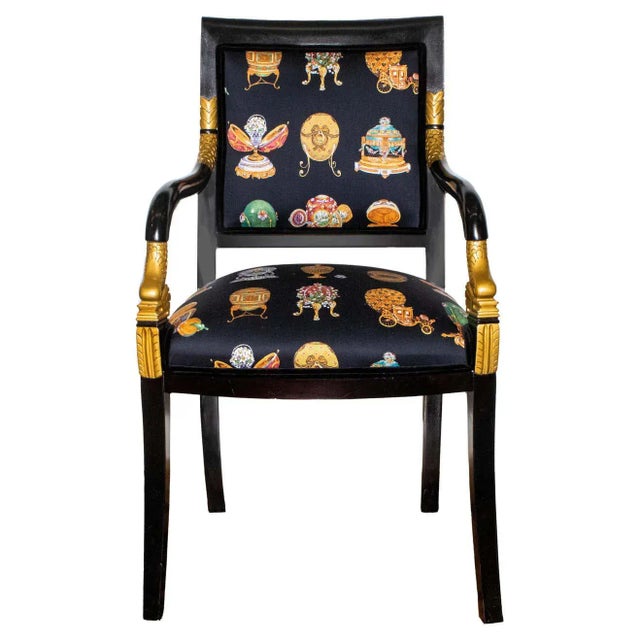 Mid Century Modern Black Armchair With Swan Decoration For Sale - Image 9 of 9