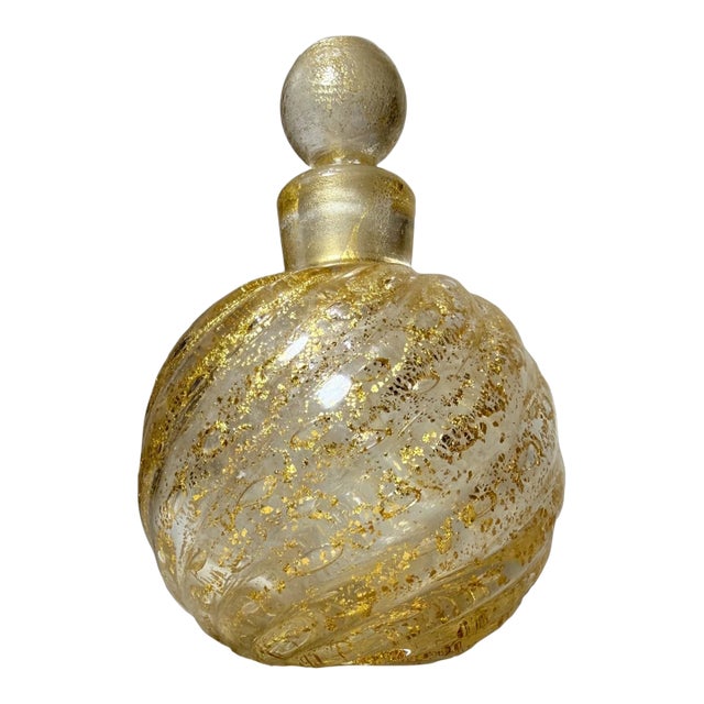 Vintage Hand Blown Italian Murano Venetian Gold Flek Glass Scent Perfume Bottle For Sale