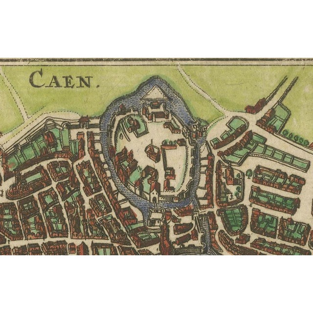 Antique Hand-Coloured Normandy Town of Caen Map Engraving, 1666 For Sale - Image 4 of 9