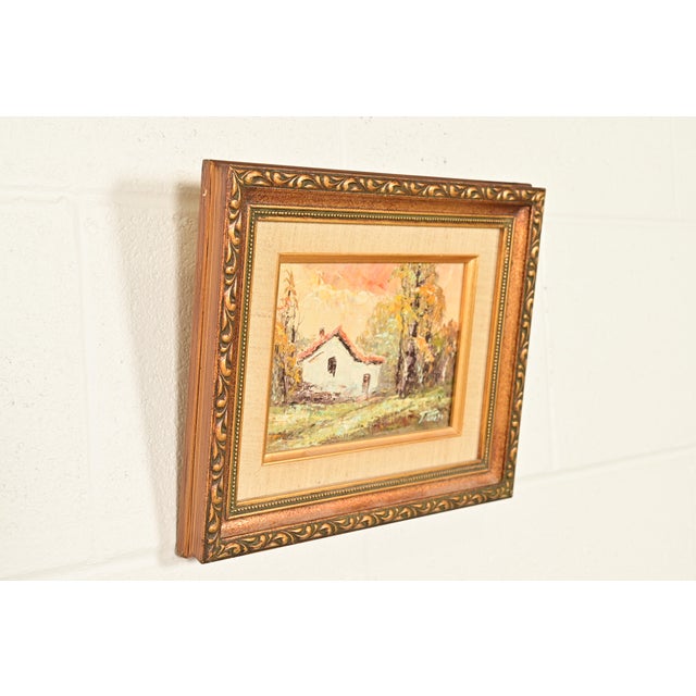 Original Artist Signed Impressionist Rural Landscape Oil on Canvas Painting of Cottage in Carved Giltwood Frame For Sale - Image 4 of 12