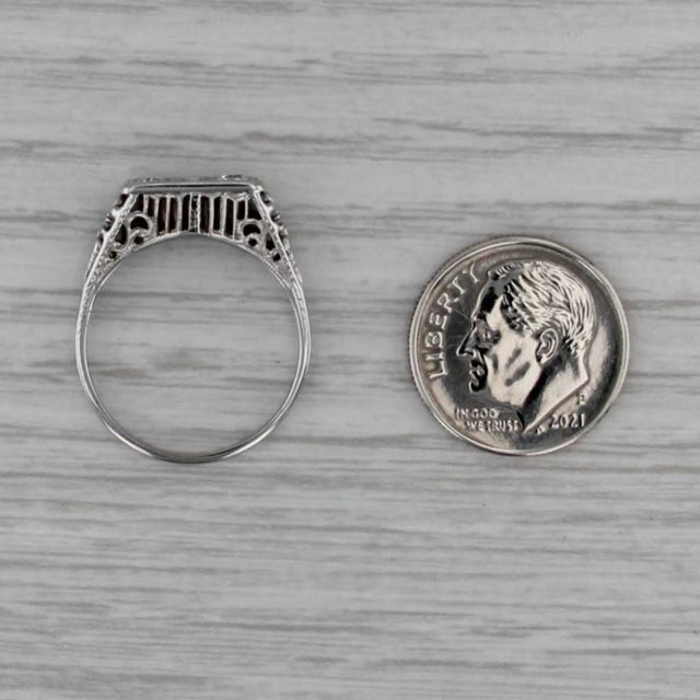 Silver 0.17ctw Diamond Art Deco Filigree Ring 14k White Gold Size 7 Stackable For Sale - Image 8 of 8