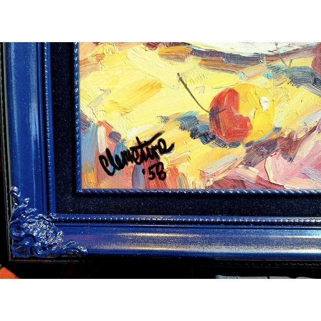 Blue 1950s Signed "Clementine Mid-Century Modern Impressionist Still Life Oil Paintings - A Pair For Sale - Image 8 of 13