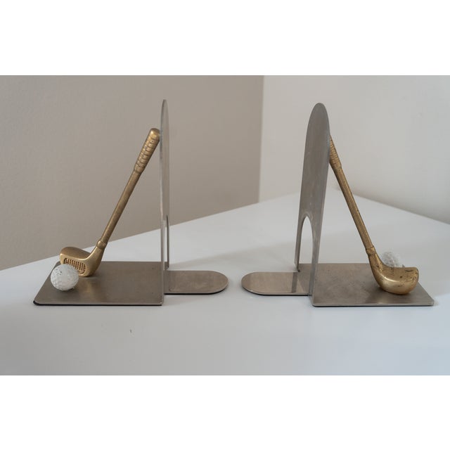 1980s Chrome & Brass Golf Club Book Ends For Sale - Image 10 of 14