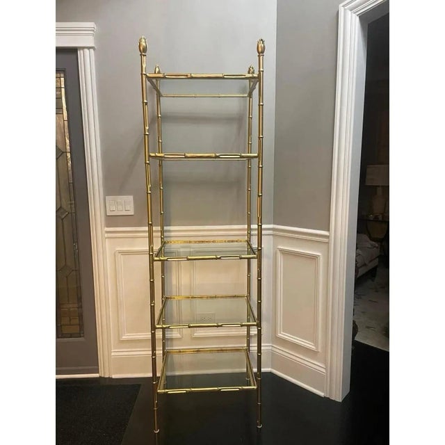 Gold Chinoiserie Metal & Glass Etagere Display Shelf For Sale - Image 8 of 11