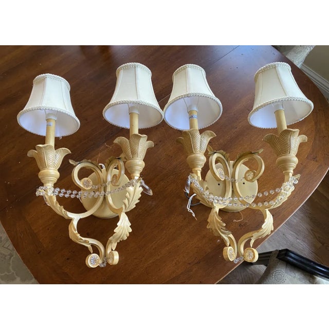 Pair of Contemporary Crystal and Wrought Iron Hand Painted Sconces With Shades For Sale - Image 11 of 11