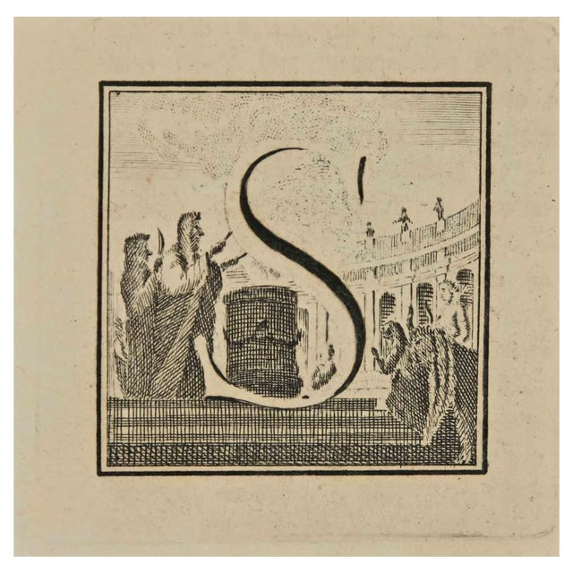 Luigi Vanvitelli, Letter of the Alphabet S, Etching, 18th Century For Sale