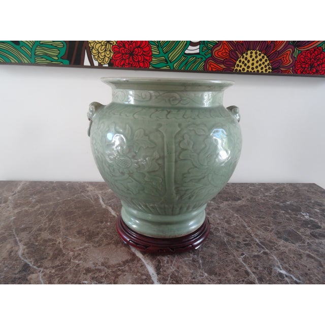 Chinese 19th Century Celadon Jardiniere on Vintage Stand For Sale - Image 3 of 6