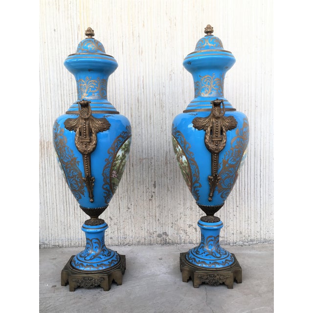 Pair of Large Antiques French Ormolu-Mounted & Painted Pair of Sèvres Porcelain For Sale - Image 18 of 18