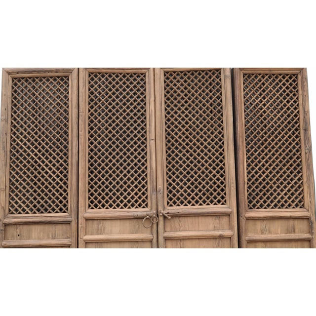 100" High Large Antique Chinese Screen Door- a Set of 4 Lattice Screen Panels For Sale - Image 4 of 8