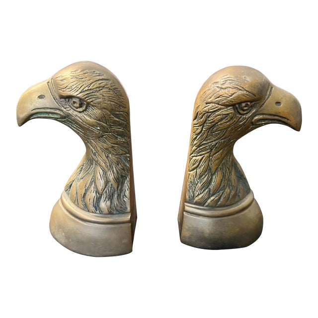 Pair of Vintage Brass Bald Eagle Bookends For Sale