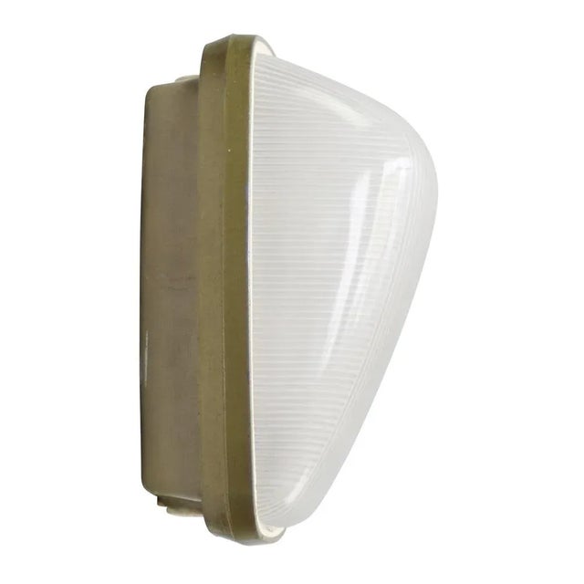 Glass Vintage Industrial French Green Frosted Cut Glass Sconce For Sale - Image 7 of 7