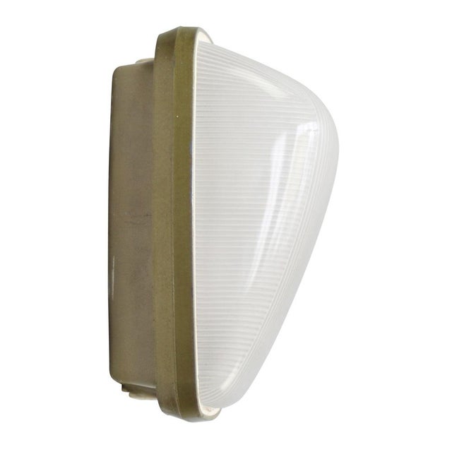 Vintage Industrial French Green Frosted Cut Glass Scone For Sale - Image 7 of 7