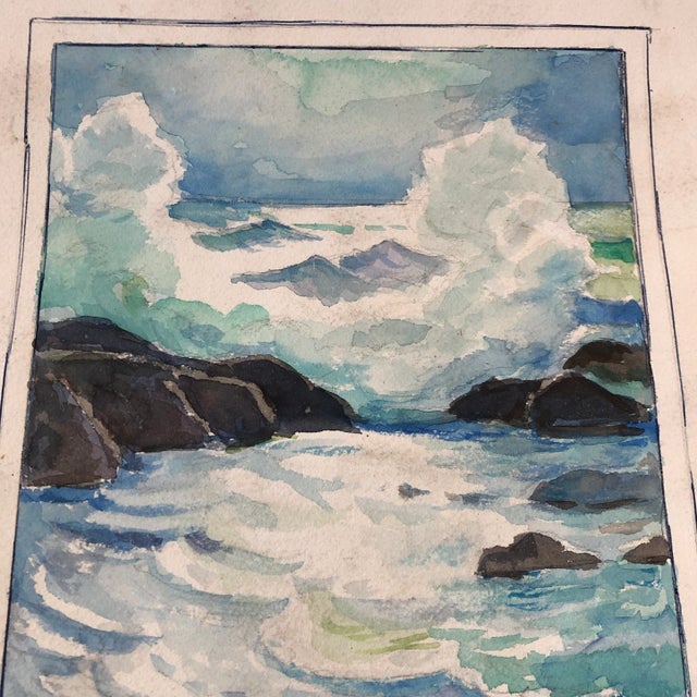 Traditional Original Vintage Paul Swan Rocky Seascape Watercolor Painting Signed For Sale - Image 3 of 5
