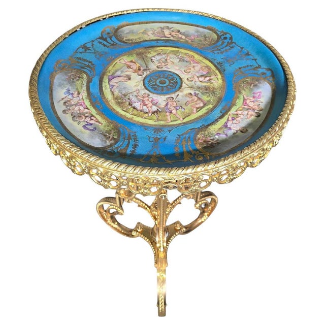 19th Century French Hand-Painted Porcelain Table with Gilt Bronze in the style of Sèvres, 1890s For Sale - Image 15 of 15