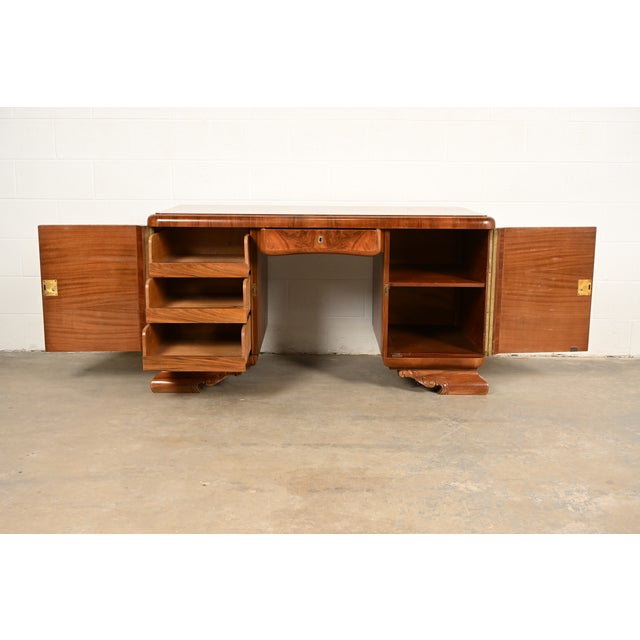 1930s Louis Majorelle Style Antique French Art Deco Burled Walnut Executive Desk | Circa 1930s For Sale - Image 5 of 12