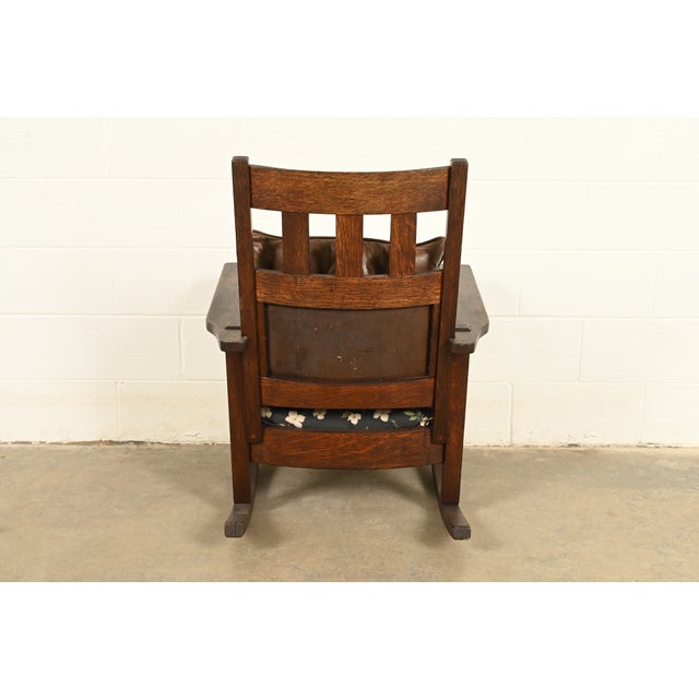 Stickley Brothers Antique Mission Oak Arts & Crafts Rocking Chair, Circa 1910 For Sale - Image 13 of 14