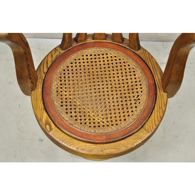 Victorian Antique Jb Van Sciver Oak Wood Swivel Ship Captains Courthouse Bankers Arm Chair For Sale - Image 3 of 12