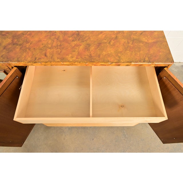 Wood Henredon Style Mid-Century Hollywood Regency Faux Bamboo Mirrored Front Sideboard Credenza, Circa 1970s For Sale - Image 7 of 12