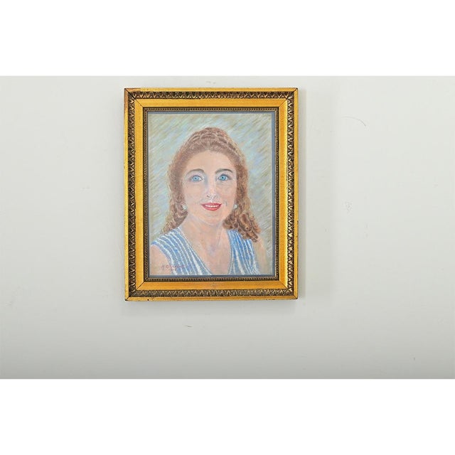 French vintage (late 20th century) framed pastel portrait of a lady (“Lydie” as titled on the reverse); a birthday gift...