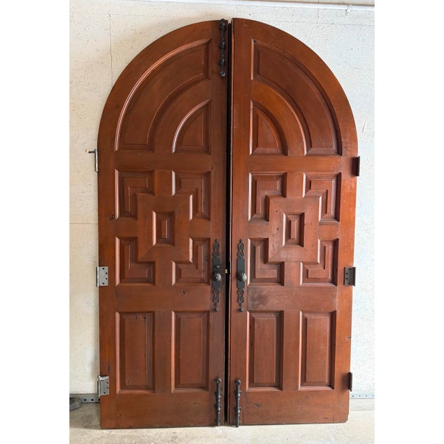 Rustic European A Pair of Arched Paneled Church Doors For Sale - Image 3 of 12