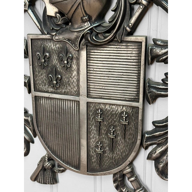 Silver Vintage Medieval Knight Heraldry Cast Metal Coat of Arms Shield Wall Sculpture For Sale - Image 8 of 8