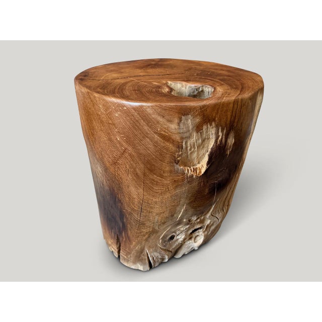 Contemporary Andrianna Shamaris Organic Teak Wood Cylinder Side Table For Sale - Image 3 of 6