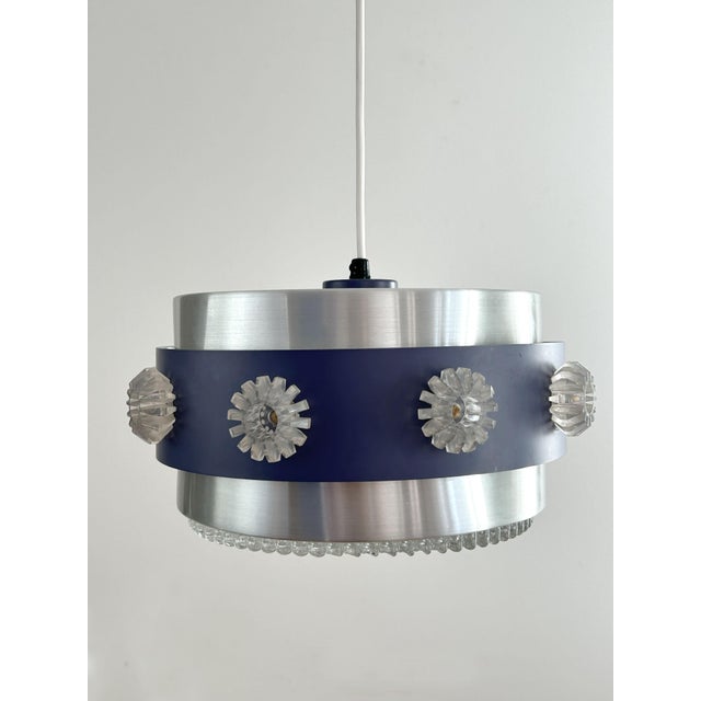 Mid-Century Modern Drum Pendant Lamp with Glass Rosettes, 1960s For Sale - Image 3 of 12
