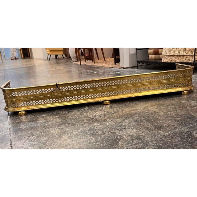 English Antique English Reticulated Brass Fireplace Fender For Sale - Image 3 of 11