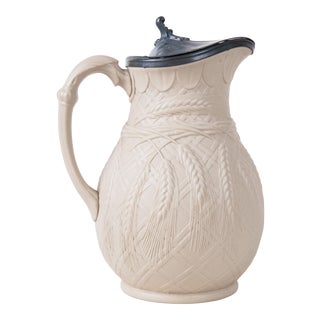 Late 19th Century English Pewter Mounted Stoneware Pitcher For Sale