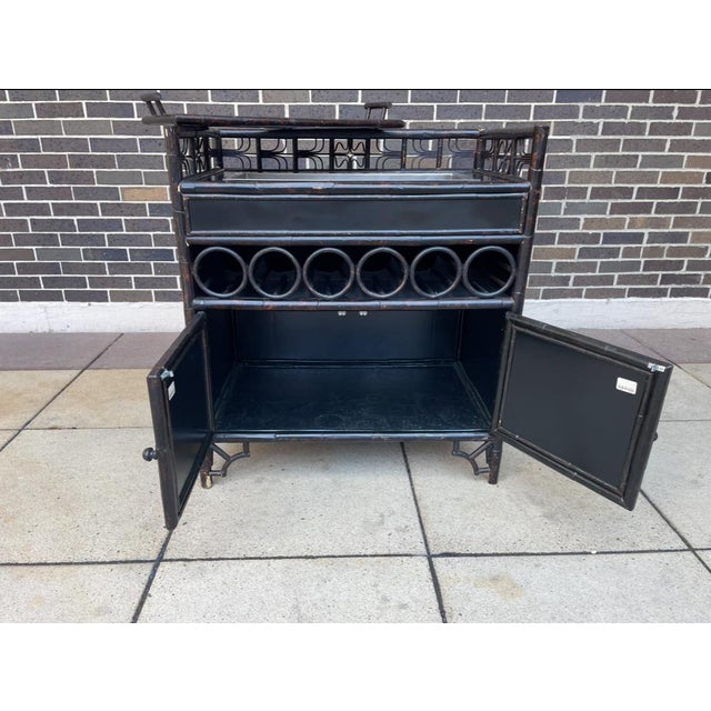 Wood Jayson Home & Garden's - Rattan/Cane Wet-Dry Bar W/ Ice Bath for Champagne & Serving Tray (Unmarked) For Sale - Image 7 of 8