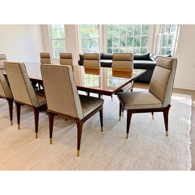 Lorin Marsh Set of 10 Lorin Marsh Art Deco Tuxedo Dining Chairs in High-Gloss Mahogany & Brass For Sale - Image 4 of 18
