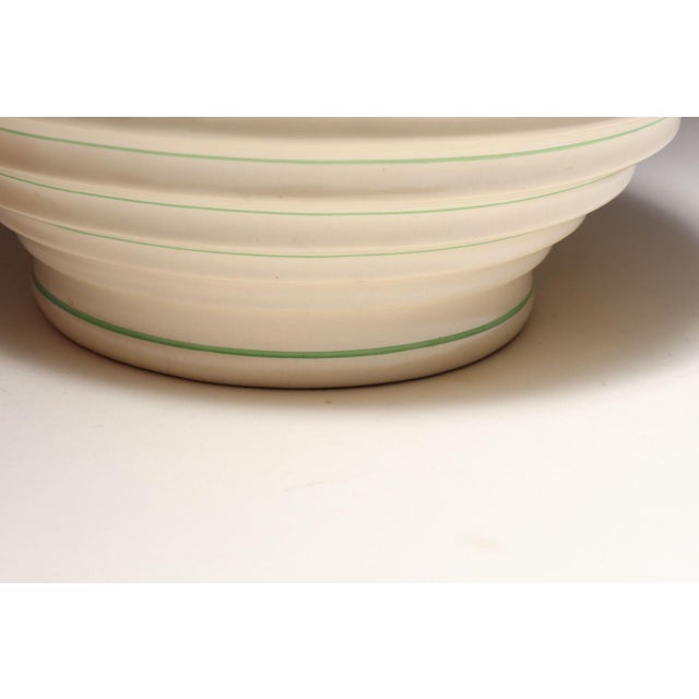 Vintage Stoneware Beehive Cream and Green Striped Yellow Ware Mixing / Salad Bowl For Sale - Image 11 of 15