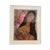 Large oil pastel painting of a woman with long dark hair and bold colored eyes holding a bowl of fruit. Signed and dated...