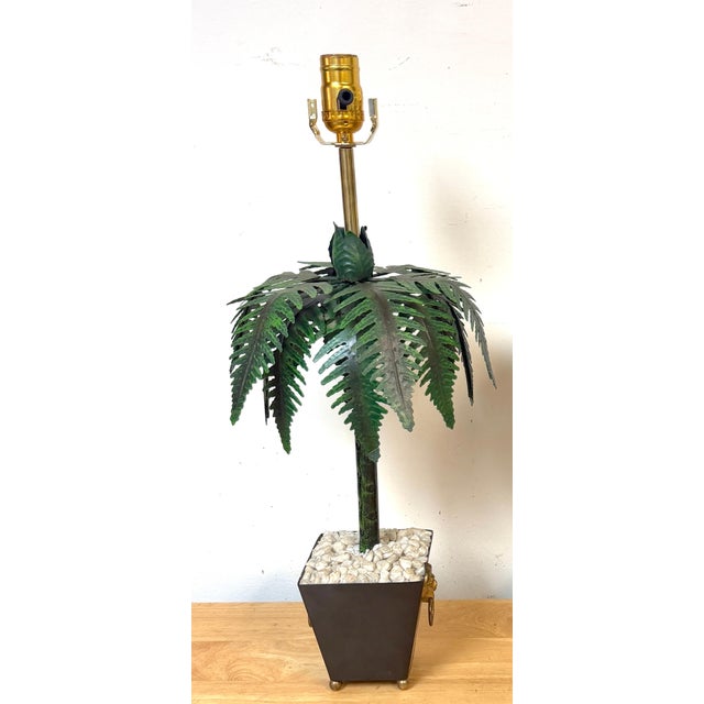 Pair of Hollywood Regency Polychromed Tole Palm Tree Topiary Lamps, Circa 1970s For Sale - Image 12 of 14