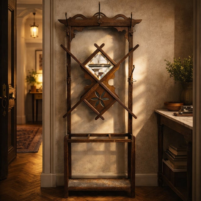 Vintage Wooden Wall Coat Rack For Sale - Image 6 of 7