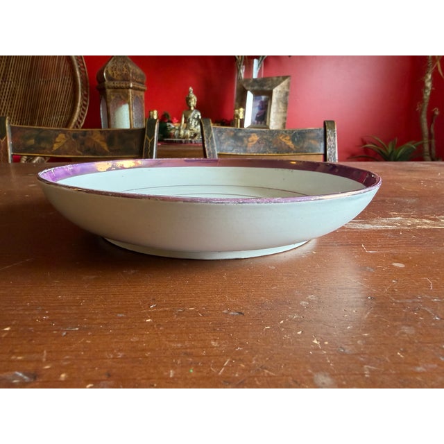 Rare Antique Pink Lustre and Bat Printed Pearlware Low Serving Bowl, Attributed to Thomas Wolfe, Circa 1805 An...