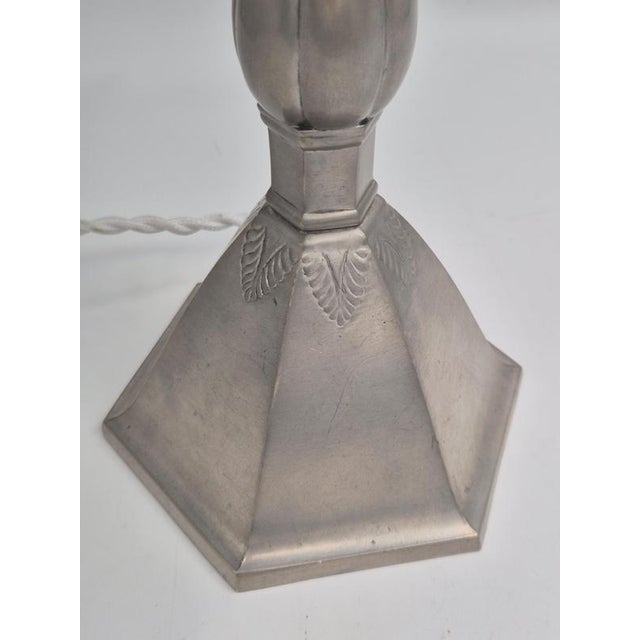Danish Grace Table Lamp in Pewter with Decor of Leaves by Just Andersen, 1920 For Sale - Image 3 of 9