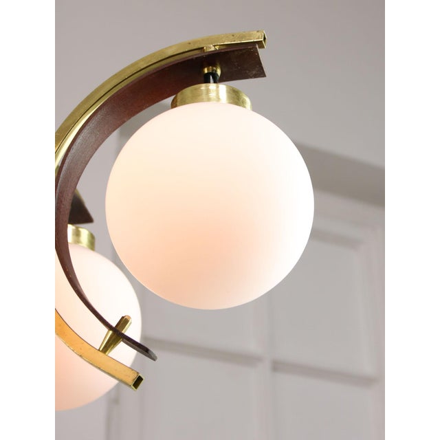 Mid-Century Modern Italian Brass and Opaline Chandelier For Sale - Image 9 of 17