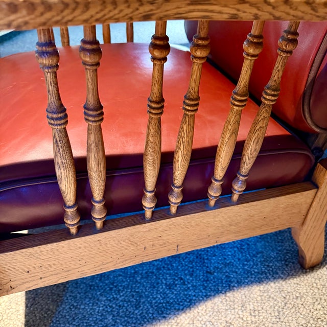 1910s S.A. Cook Upholstered Oak Recliner Chair With Carved Lion Head and Scrollwork For Sale - Image 9 of 10