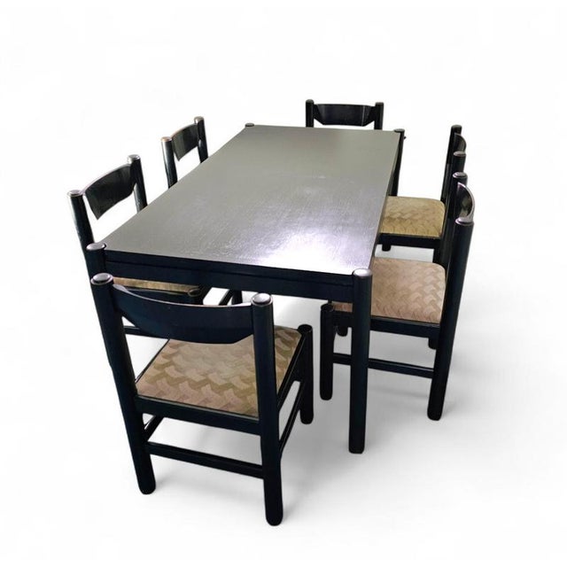 Dining Table and Chairs in Black Painted Wood by Vico Magistretti, Italy, 1970s, Set of 7 For Sale - Image 5 of 18