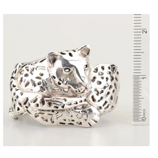Mexican Vintage Emilia Castillo Mexico Modernist Los Castillos Sterling Jaguar Cuff Bracelet For Sale - Image 3 of 7