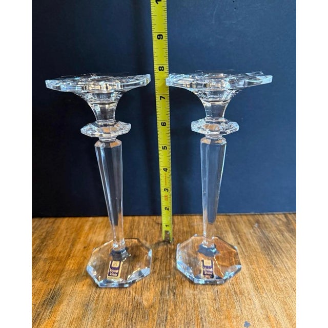 Glass Vintage Kristall Krisla Italy Crystal Candlestick Holders- Set of 2 For Sale - Image 7 of 7