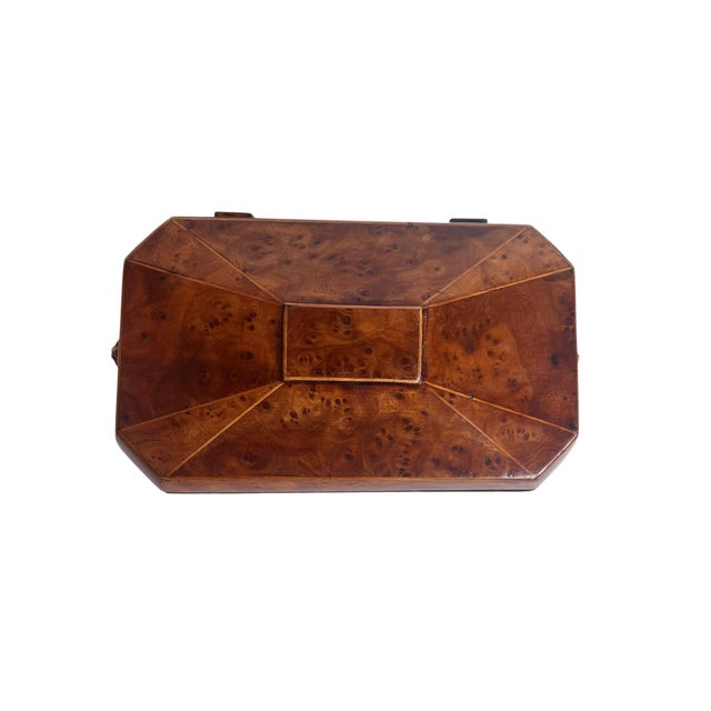 A handsome 19th century English burr yew tea caddy, beautifully crafted with richly figured burr yew veneers framed by...