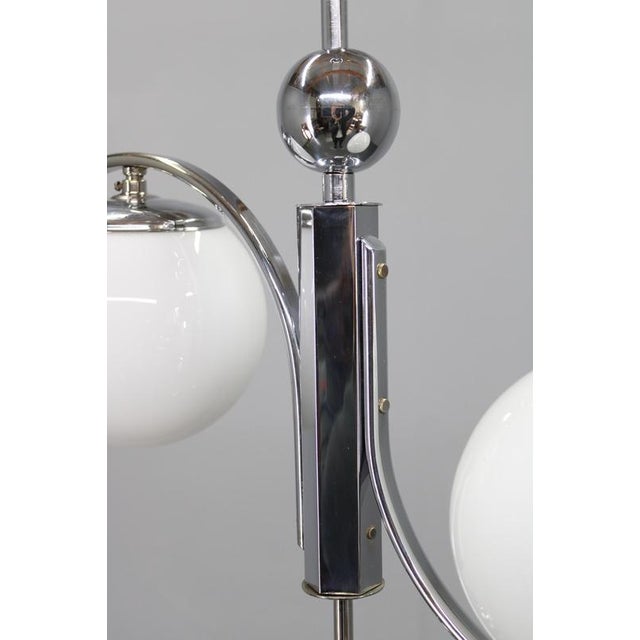 Metal Vintage Art Deco Chrome Pendant Light with Opaline Glass, 1930s For Sale - Image 7 of 14
