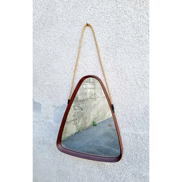Modern Triangular Teak Mirror by Franco Campo and Carlo Graffi, Italy, 1950s For Sale - Image 4 of 10
