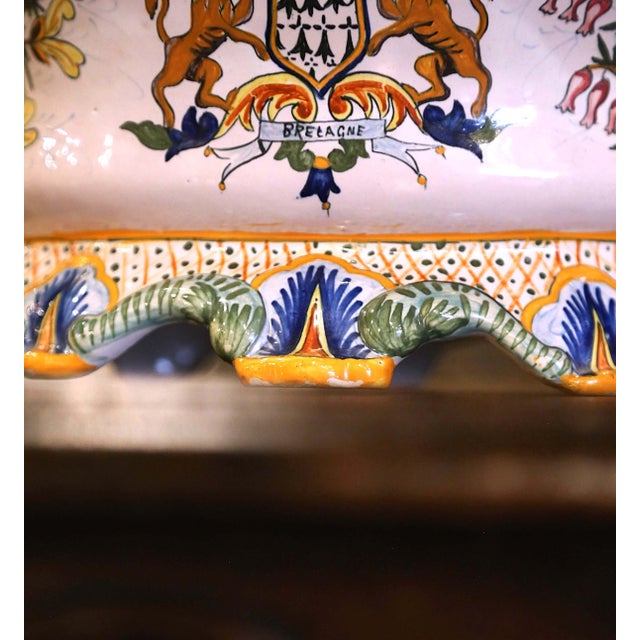Ceramic 19th Century French Hand Painted Faience Jardiniere Signed Henriot Quimper For Sale - Image 7 of 8
