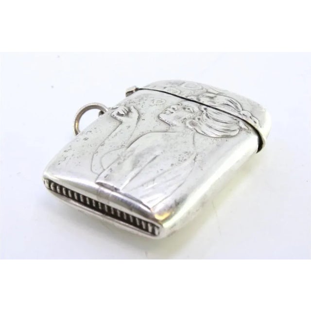 Art Nouveau Silver Matchbox with Relief Figure of Smoking Lady For Sale - Image 3 of 7