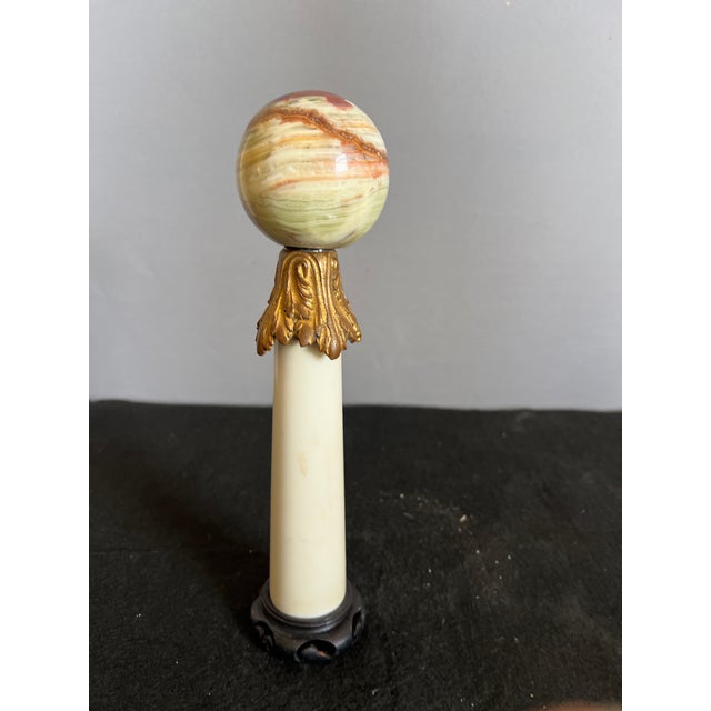 1950s 1950s Neoclassical Marble Column & Sphere Table Article With Bronze Accent and Wood Base For Sale - Image 5 of 7