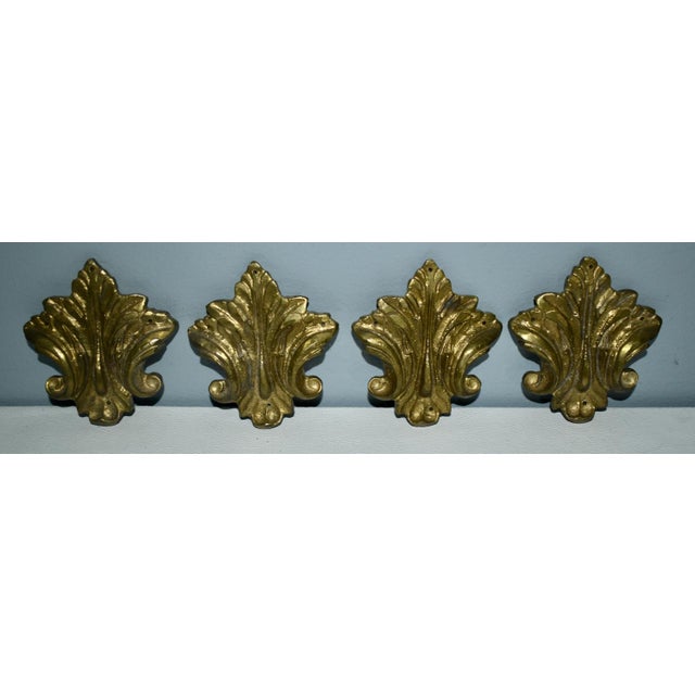 Vintage Set of Four Fleur-De-Lis Brass Ormolu For Sale - Image 4 of 11
