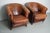 Industrial Set of Vintage Dutch Cognac Colored Leather Club Chairs For Sale - Image 3 of 18